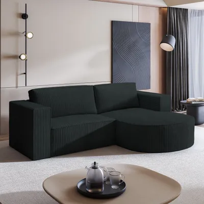 Produktbild von Masseno Ecksofa SORELA P R-S mit Schlaffunktion L-Form, Sofa mit Bettkasten, Wohnzimmersofa, Couch, Soffa, Bettsofa, Couchgarnitur- Schwarz, POSO 135