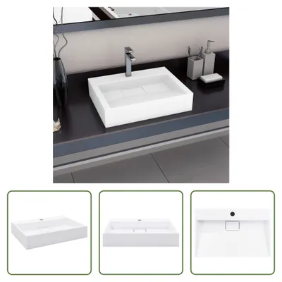 Produktbild von The Living Store Waschbecken 60 x 38 x 11 cm Mineralguss/Marmorguss Weiß