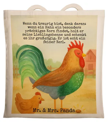 Produktbild von Mr. & Mrs. Panda Schultasche Hahn Korn Design - Weiß - Geschenk, Beutel, Henne, Tasche, Uni, Bauernhof, Eier, Tote Bag, Natur, Shopping