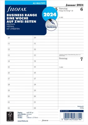 Produktbild von FILOFAX Kalendereinlage 2024 A5 Multi 1 Woche / 2 Seiten (D) 24-68540