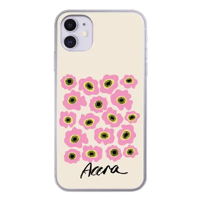 Produktbild von MuchoWow® Handyhülle Schutzhülle Hülle für iPhone 11 Blumen - Rosa - Ghana Silikon Softcase Handy Hülle - Handytasche