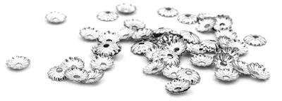 Produktbild von Vintageparts Perlkappen Messing platinfarben filigran 6 mm, 50 Stück