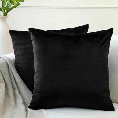 Produktbild von Set mit 2 Samtkissenbezügen (40 x 40 cm) – Schwarz, weich und glatt, waschbar, quadratisch