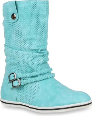 Produktbild von Mytrendshoe Damen Schlupfstiefel Sportliche Stiefel Boots Schnalle 70991, Farbe: Türkis, Größe: 39