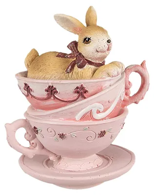 Image de Clayre & Eef Figurine Lapin 10 cm Marron Rose Polyrésine