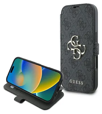 Produktbild von Guess GUBKP16L4GMGGR iPhone 16 Pro 6.3" schwarz book 4G Metal Logo Schutzhülle
