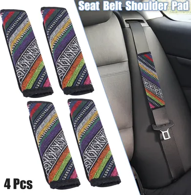 Image de 4pcs Universel Voiture Ceinture Sécurité Épaule Tampon Couvertures Lin Multicolore
