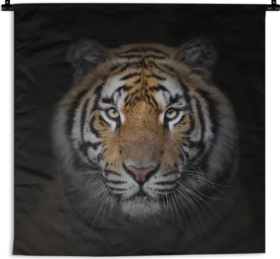 Produktbild von MuchoWow® Wandteppich Wandbehang Tiger - Wildtiere - Porträt - Schwarz - Tiere 90x90 cm Tapisserie Dekoration Wandtuch - Wandaufhänger