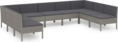 Produktbild von vidaXL 9-tlg. Garten-Lounge-Set mit Auflagen Poly Rattan Grau