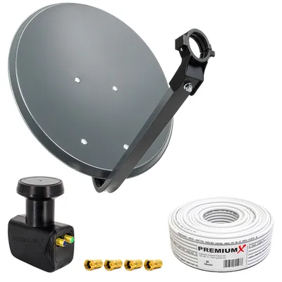 Produktbild von PremiumX SAT Anlage 60cm Antenne Twin LNB 30m Kabel 4x F-Stecker