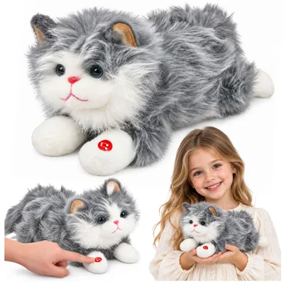 Produktbild von Graues Plüschkätzchen-Kuscheltier mit Miaugeräuschen 40 cm