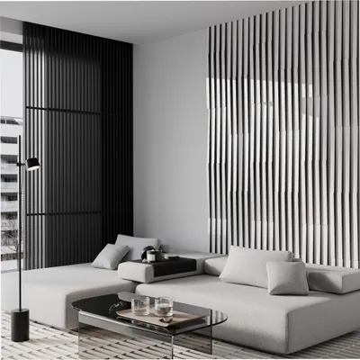 Immagine prodotto di Confezione da 32 pezzi – Strisce acustiche a lamelle LOZA-3 | Larghezza striscia: 3 cm | Decorazione murale | Colore: plastica bianca lucida