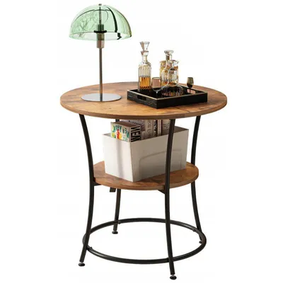Produktbild von Industrieller runder Couchtisch für das Wohnzimmer mit Ablagefläche, braun, Loft, 55 cm