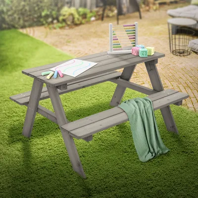 Produktbild von ML-Design Kindersitzgarnitur für Draußen, Grau, Sitzgruppe Outdoor 2 Bänke mit Tisch