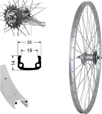 Produktbild von Bärwinkels 26 Zoll Hinterrad Rücktrittbremse 1 Gang Laufrad mit Bremse Aluminium silber 26"