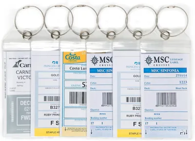 Produktbild von Kofferzubehör Gepäckanhänger für Kreuzfahrten, 6 Stück, Wasserdichtes PVC, Clipschluss, 8,5 cm x 15 cm, für