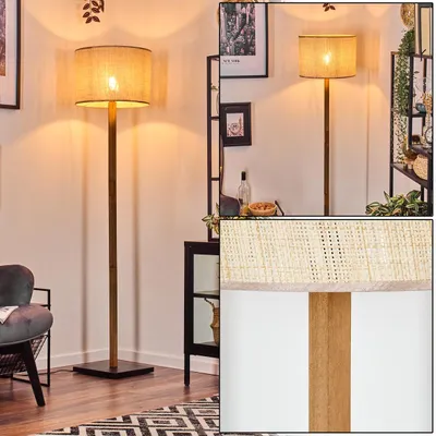 Produktbild von Reggio Stehlampe mit Holzfuß und Schirm aus Papiergeflecht