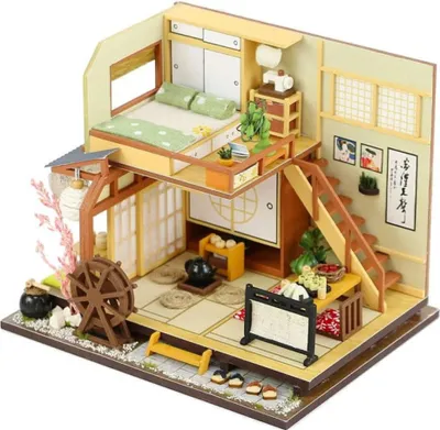 Image de Habarri | Maison Miniature - DIY Maison de Poupées - Maison en Bois avec Meubles et éclairage LED - Cadeau pour Enfants - Matcha Sur Tatami
