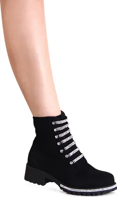 Produktbild von topschuhe24 2860 Damen Velours Stiefeletten Glitzer Worker Biker Boots , Farbe:Schwarz, Größe:36 EU