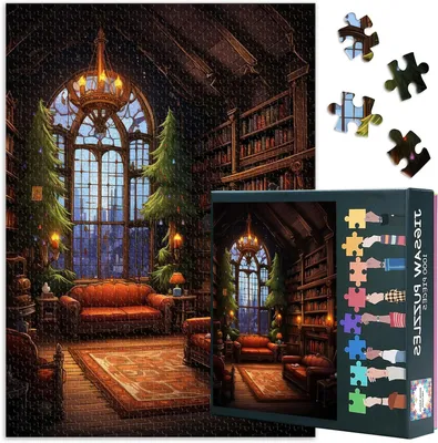 Productafbeelding van Puzzel 1000 stukjes - Legpuzzel Volwassenen - Ontspannen Thuis - Gedetailleerd Boekenrek Design - 70 x 50 cm - Meerdere Kleuren