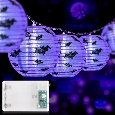 Produktbild von Halloween-Lichtschnur auf Batterien 6 m 20 LEDs, Vampir-Lampion-Lichtkette, Garten, Innen, Partyartikel