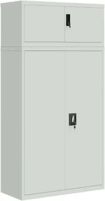 Image de Armoire de bureau, armoire de classement, armoire de stockage, armoire multifonctionnelle, armoire métallique, 21 étagères, revêtement par poudre, tôle d'acier, gris, 90x40x180 cm