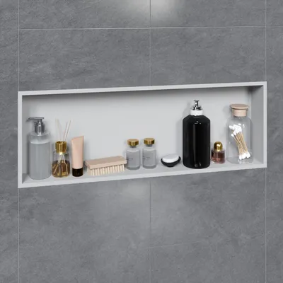 Produktbild von VILSTEIN | Duschnische 30x90 cm | Aufputz | Wandnische Weiß | Randloses Duschregal mit Ablagefach