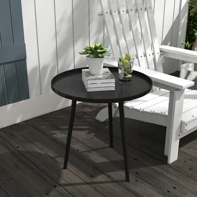 Produktbild von Gartentisch Stahl wetterfest, Beistelltisch Outdoor Terrassentisch pulverbeschichtet, Schwarz | Ø 40 x H 50 cm | 1,8 kg | Schutzrand