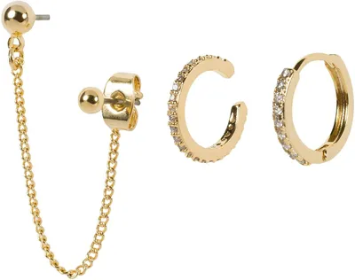 Produktbild von styleBREAKER Damen Ohrring Set 4-Teilig mit Single Ear Stecker mit Kette, Creole und Ear Cuff Ohrklemme mit Strass 05090040