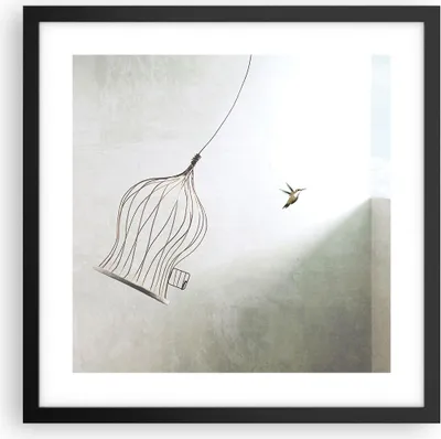 Produktbild von Gerahmtes Poster - Schwarzer Rahmen - Flug Vogel Käfig - 40x40 cm - Wand Bild - Wanddeko - Wandbilder - Kunstposter - Wandposter - Bilderrahmen - Bilder - Kunstdruck - Wanddekoration - P2BAC40x40-5085