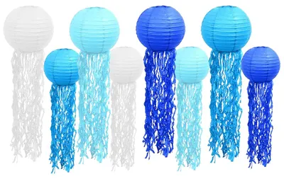 8 Quallen-Papierlaternen, Ozeanparty-Deko, Blau, 20 cm