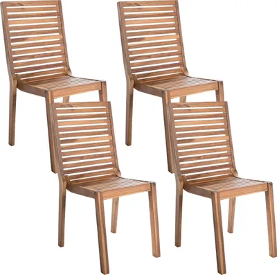 Produktbild von BELIANI Gartenstuhl 4er Set Akazienholz Hellbraun Ohne Armlehnen Rustikaler Stil Outdoor Stühle für Garten Terrasse