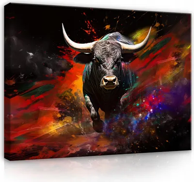 Produktbild von Leinwandbilder Stier Abstrakt Pop Art Tiere 100x70 cm groß Modern Bilder Bild auf Leinwand Leinwandbild Wandbilder Wandbild Wohnzimmer Schlafzimmer