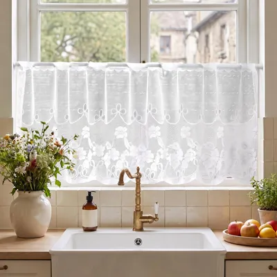 2er-Set Vitragen Bistrogardine Blumenmuster 147x45 cm