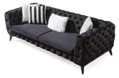 Produktbild von Sofa 3 Sitzer Schwarz Luxus Möbel Chesterfield Möbel Textil Schlafsofa Bett 3er