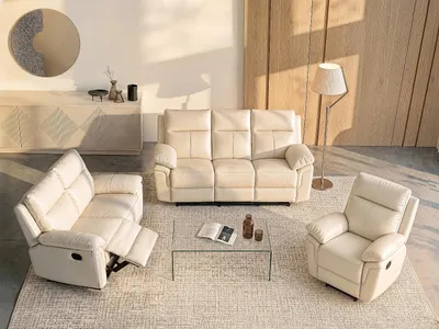 Produktbild von Relaxgarnitur 3+2+1 - Büffelleder - Elfenbein - PAKITA