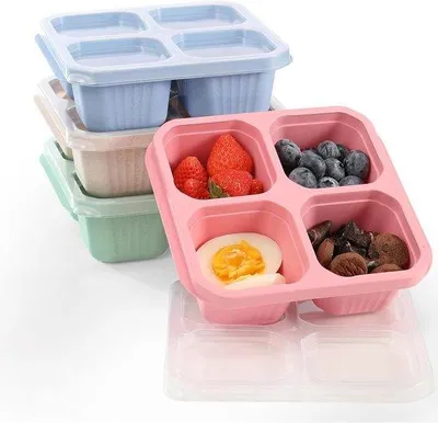 Produktbild von Famanu Snackboxen 4er-Set - Wiederverwendbare Bento-Boxen mit 4 Fächern