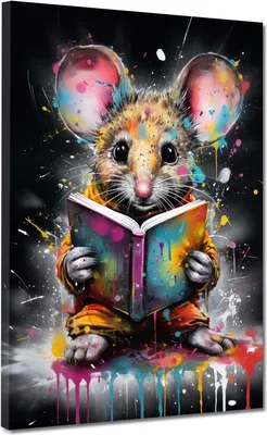 Produktbild von Maus mit Buch Colour Splash Leinwandbild Wandbild Kunstdruck XL Wanddeko: 60x80x4cm
