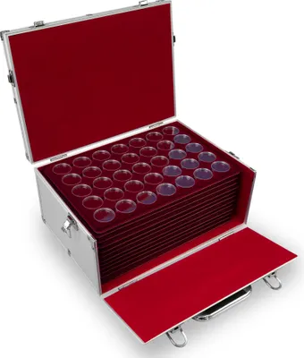Produktbild von MC.Sammler Alu Münzenkoffer Münzkoffer inkl 11 Münztableaus für 385 Stk 10 | 20 | 25 Euro | 10 DM Münzen in Kapseln (mit 385 Münzkapseln 32,5mm)