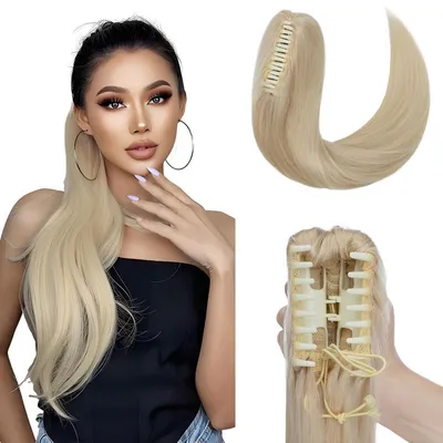 Produktbild von Haarverlängerung Ponytail mit Klammer 45cm Echthaar Remy Glatt #60 Platinblond