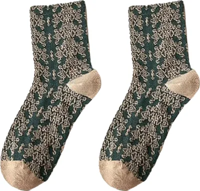 Produktbild von 1 Paar Damensocken im Retro-Stil mit 3D-Prägung, Mittelrohr, dick, weich, warm, rutschfest, hohe Elastizität, Blumen-/Kaninchenmuster, atmungsaktive Wintersocken