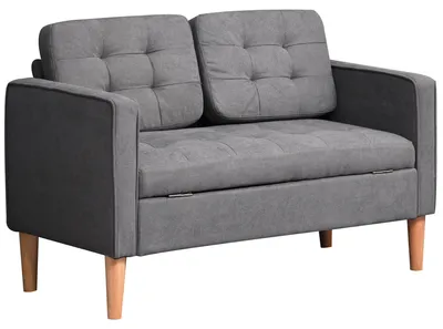 Produktbild von 2 Sitzer Sofa, Couch mit Stauraum, Holzbeine, Gepolsterter Polstersofa mit Samtoptik für Wohnzimmer, Schlafzimmer, 117x 62 x 78 cm, Grau