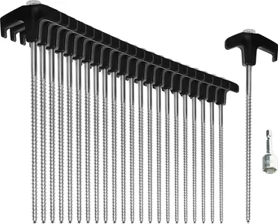 Produktbild von com-four® 24x Zelt-Heringe aus Stahl mit Adapter für Akkuschrauber - Schraubheringe - robuste Erdnägel mit Gewinde für Camping und Outdoor