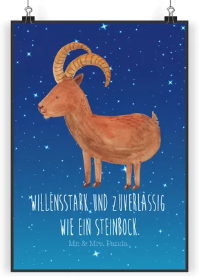 Produktbild von Mr. & Mrs. Panda Bild Sternzeichen Steinbock DIN A3 - Sternenhimmel Blau - Geschenk, wandkunst, Geburtstag Dezember, kunstdruck poster, drucke, Bock, Ziege, Januar