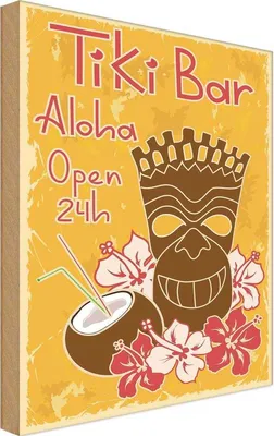 Produktbild von vianmo Holzschild 30x20 cm Alkohol Tiki Bar Aloha Hawaii Essen Trinken