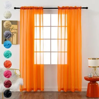 Zdjęcie produktu dla Zestaw Unyqoos® (2 sztuki) - zasłony z lekkiego materiału, półprzezroczyste, szerokość 140 cm, 100% poliester, delikatny pomarańczowy kolor, idealne do salonu i sypialni