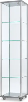 Produktbild von Vitrine IV4242 - 41,7 x 41,7 x 183 cm, auf Standfüßen / mit LED-Streifenbeleuchtung / Alu weiss, Holz weiss