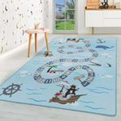 Produktbild von Homebyhome Kinderteppich Piraten Design Jungen Teppich, Spielteppich Kinderzimmer Teppich, Robust und Pflegeleicht, Grösse: 100x150 cm