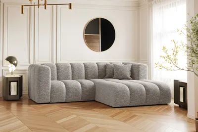 Zdjęcie produktu dla Sofa narożna w kształcie litery L, Sofa Grand modułowa z tkaniny Haga Jasnoszary Prawy