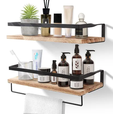 Immagine prodotto di Set di 2 mensole da parete con porta asciugamani - Mensole sospese per bagno e cucina